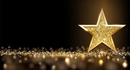 Golden Sparkling Star Isolated On Dark Luxury Horizontal Background